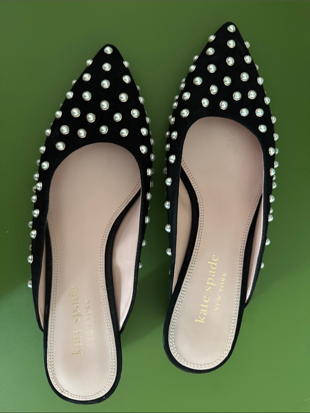 kate spade Black Pearl-Embellished Pointed Mules